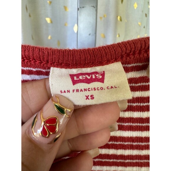 Levi's Women's 100% Cotton Stripe Short Sleeve Britt Snap Front Ribbed Top XS - Picture 5 of 8